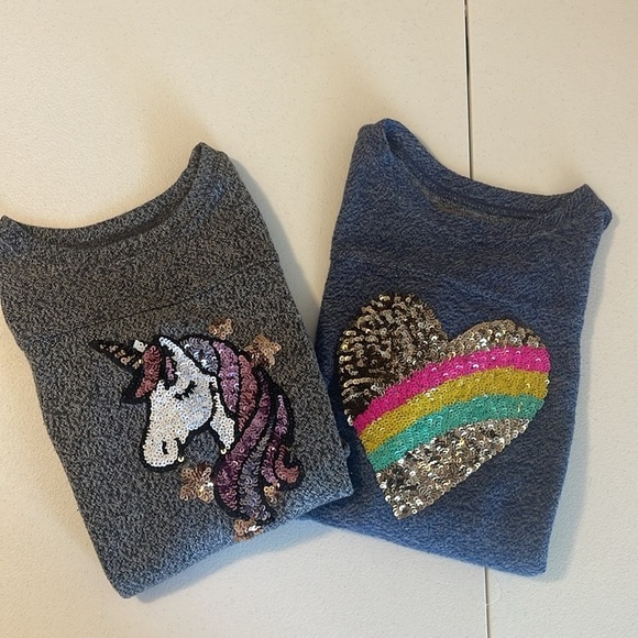 Bundle (2) Rumi+Ryder Unicorn & Heart Sequence Long Sleeve Shirt - Size 6-7 - Picture 1 of 13